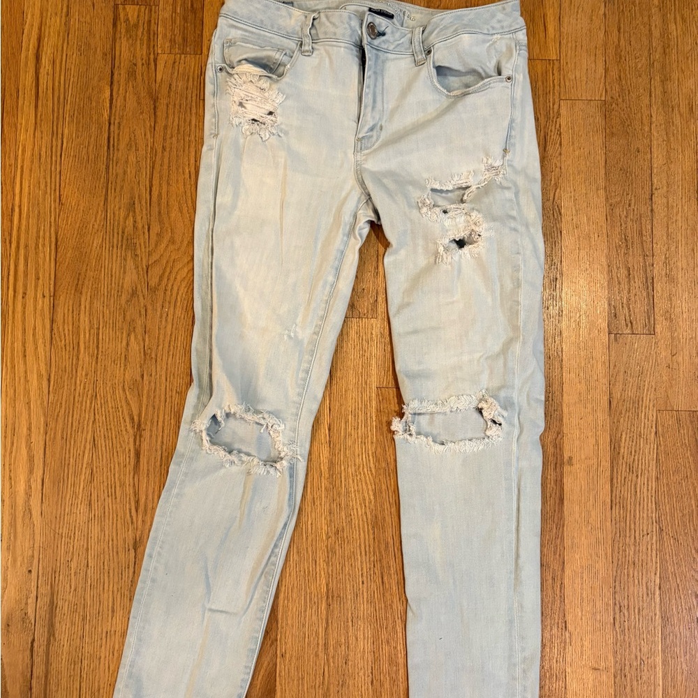 American Eagle Outfitters Light Blue Ripped Skinny Jeans